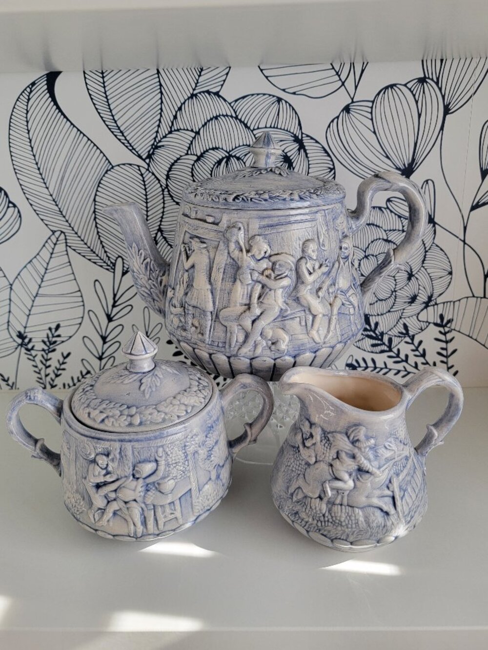 Vintage studio ceramic teapot creamer & sugar set handmade 1970's